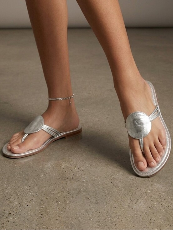 Bernardo Shoes - Bernardo Silver Thong Sandals Whit Medallion Logo Size 10
